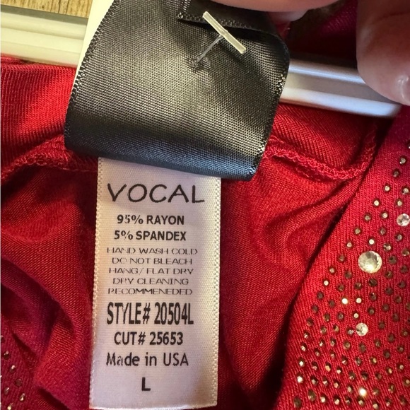 Vocal Red Blouse with Studded Neckline long sleeve shirt,lightweight comfortable - Picture 5 of 7